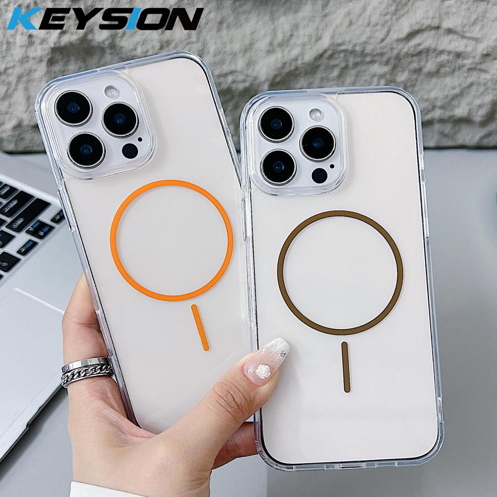 

KEYSION HD Прозрачный Магнитный Беспроводной Чехол для Зарядки MagSafe для iPhone 16 Plus 16e 15 16 Pro Max Жесткий Прозрачный Чехол for iPhone 16 чёрный