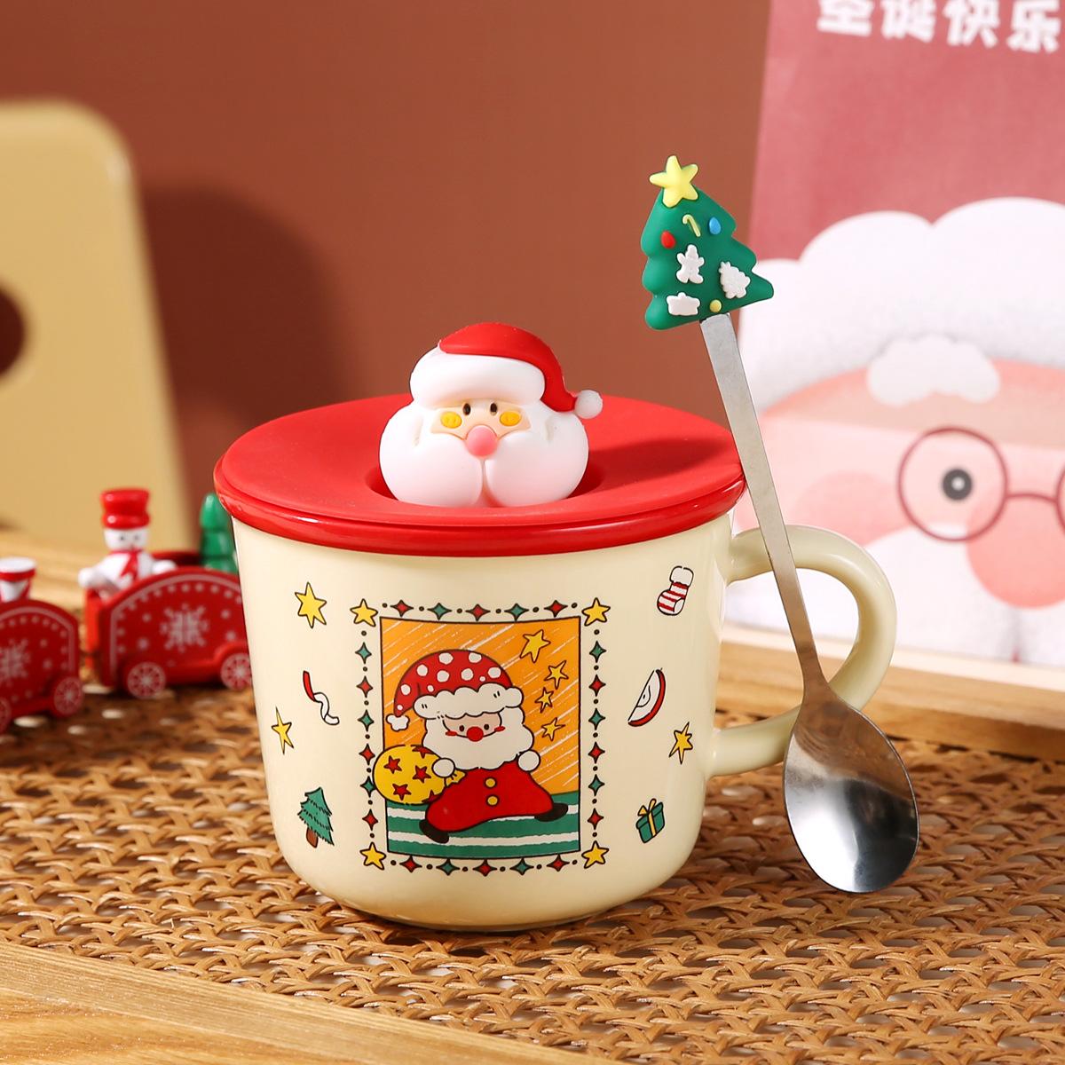 

High Value Santa Claus Ceramic Mug with Lid Spoon, Cute Water Cup with Gift Box,Christmas Gift Tea Cup,Creative Milk Coffee Mugs 401-500ml