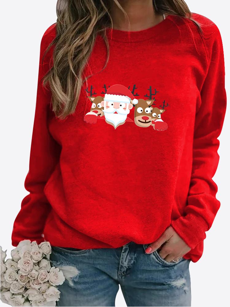 Autumn New Sweater Autumn and Winter Women's Christmas Theme Printing Sweater Round Neck Long Sleeve Casual Sweatshirt Plus Size Top