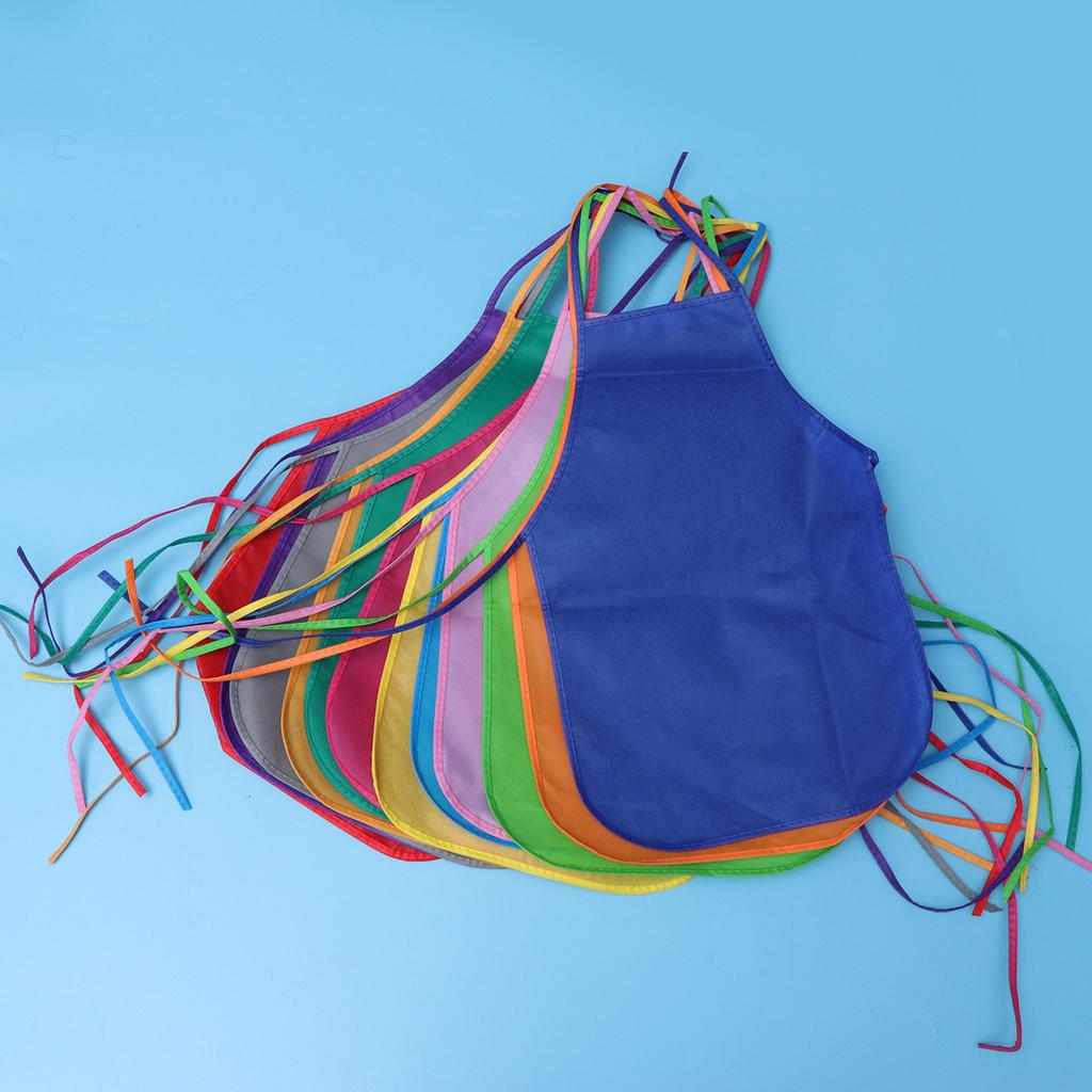 12Pcs Children Aprons Non-Woven Fabric Waterproof Painting Aprons for Kids Art Craft Learning Outdoor Cooking Kids Apron