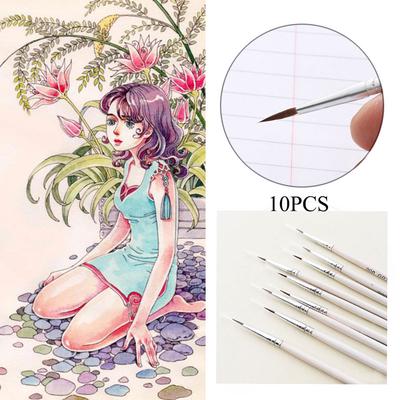 10PCS New Art Tools Thin Hook Line Drawing Pen Point Tip Artist Paint Brush Nylon Fiber Hair