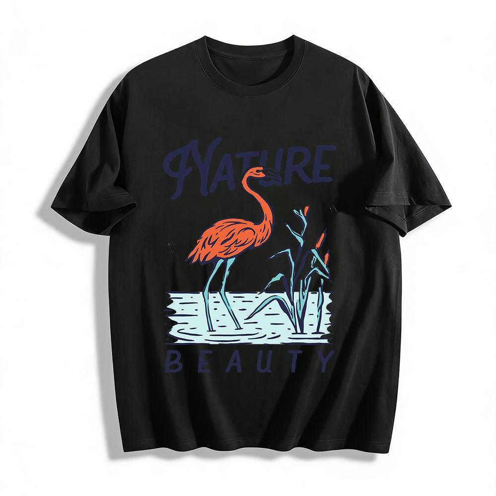 Nature Beauty Flamingo Print Casual Summer Vacation Loose Tee Pure cotton T-shirt XXS