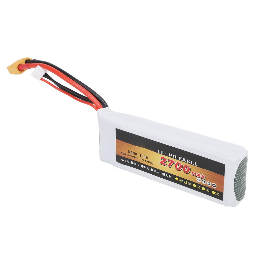 7.4V 2700mAh 2s 25C LiPo Battery Lightweight Long Lasting Use for Wltoys RC Car Helicopter Airplane Drone Boat