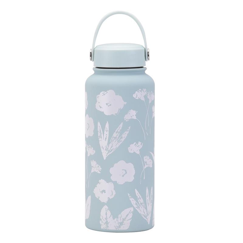 1L Thermos Cup Large Capacity Wide Mouth Portable Vacuum Sports Kettle Outdoor Printing Water Cup Female