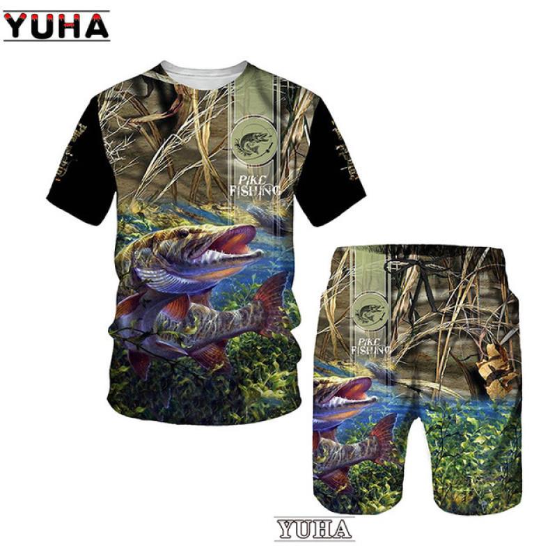 Karpfen Angeln 3D Gedruckt Sommer Lustige T-shirt Shorts Set männer Sportswear Trainingsanzüge O Hals Kurzarm Coole Männer der Kleidung