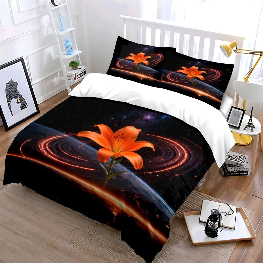 "Cosmic Lily Artwork Set" Soft Comfortable Duvet Cover Bedding Set Included 1*Duvet Cover & 2*Pillowcases, gift