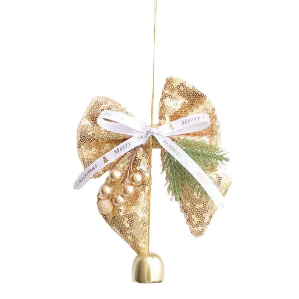 Christmas Tree Bell Pendant with Pearl Glitter Bow for Festive Decoration Car Hanging Ornament In Multiple Colors