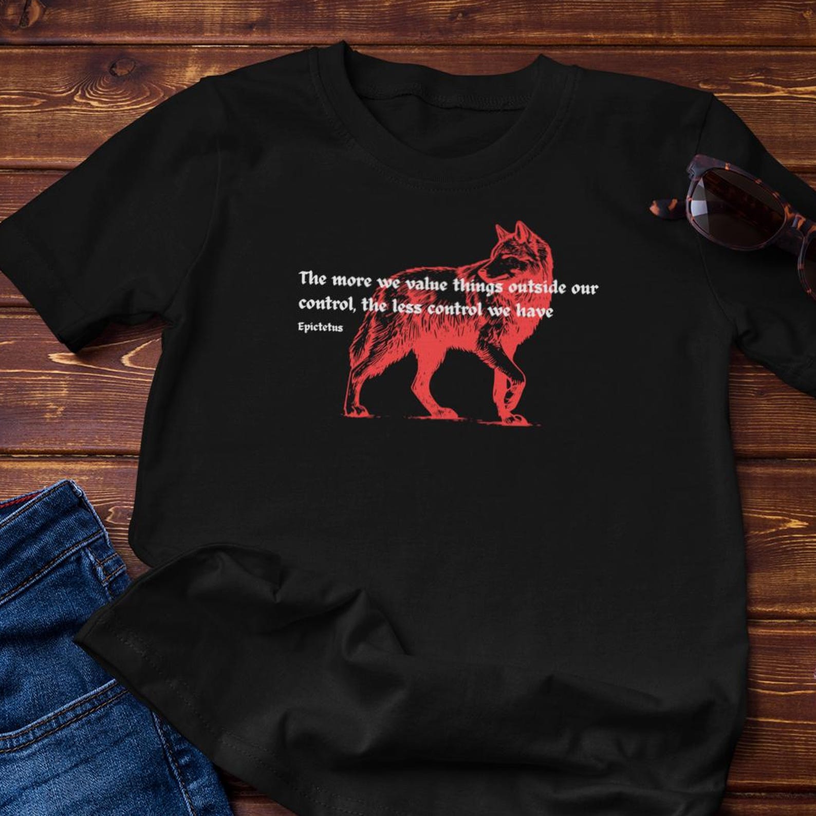 Stoic Tshirt - Epictetus Quote | Wolf Graphic - What We Value - Cotton Tee 2XL
