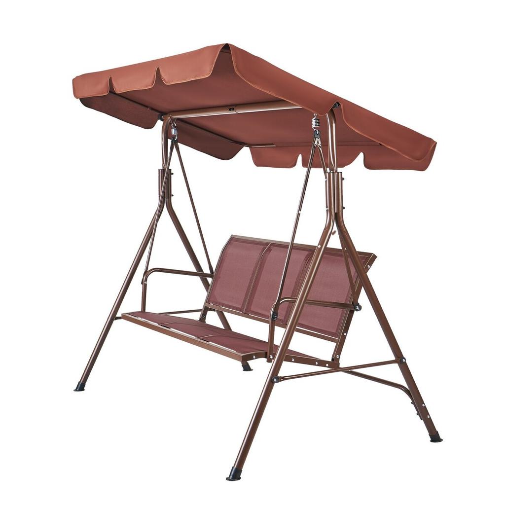3-Seat Patio Swing Chair, Outdoor Patio Swing with Adjustable Canopy, Porch Swing with Armrests, Teslin Fabric and Alloy Steel Frame, for Balcony,