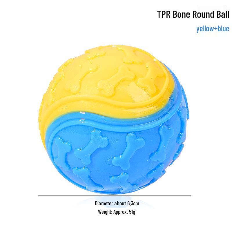 Two-Color Bone Print C-Shaped TPR Squeaky Ball Bite-Resistant Teething Toy for Small Dogs