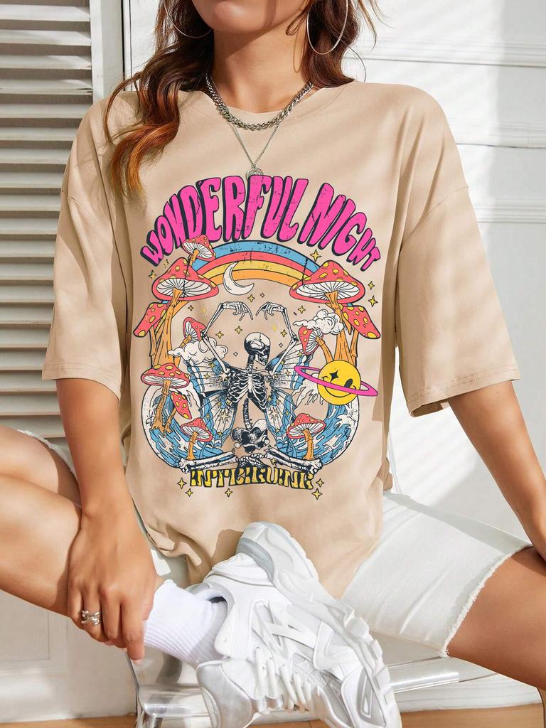 Dancing Skull Printed Female T-Shirts Cool Comfortable Tshirts Casual Fashion Tee Shirts Hip Hop Oversized Women Tops