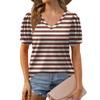 Top da Donna a Righe Stampato T-shirt Casual Larga a Maniche Corte a Sbuffo con Scollo a V