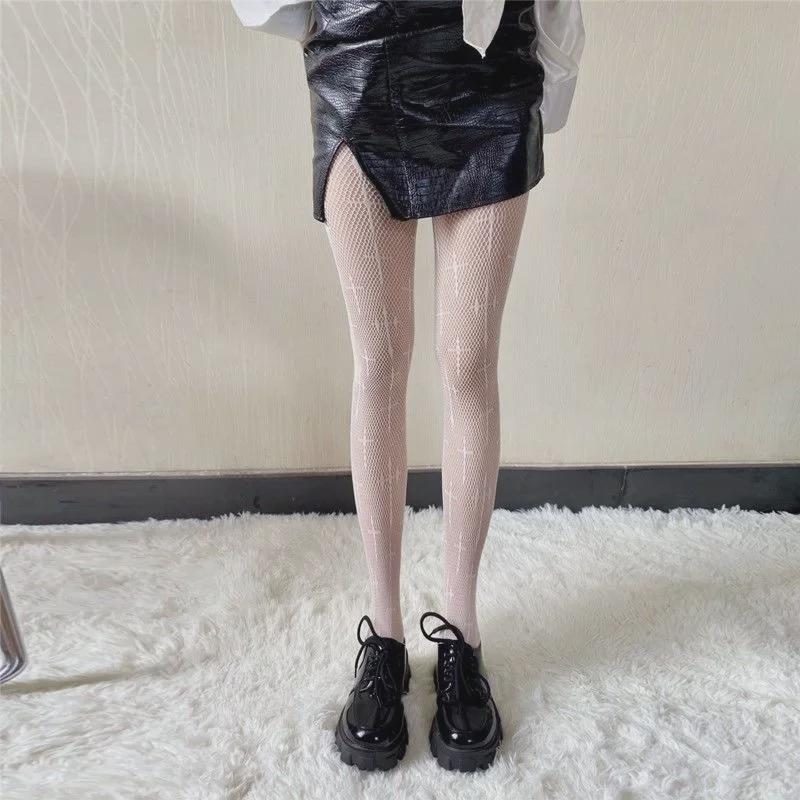 Trendy Black & White Fishnet Stockings: Spring/Summer Thin Black Silk Hollow Sweet JK Pantyhose