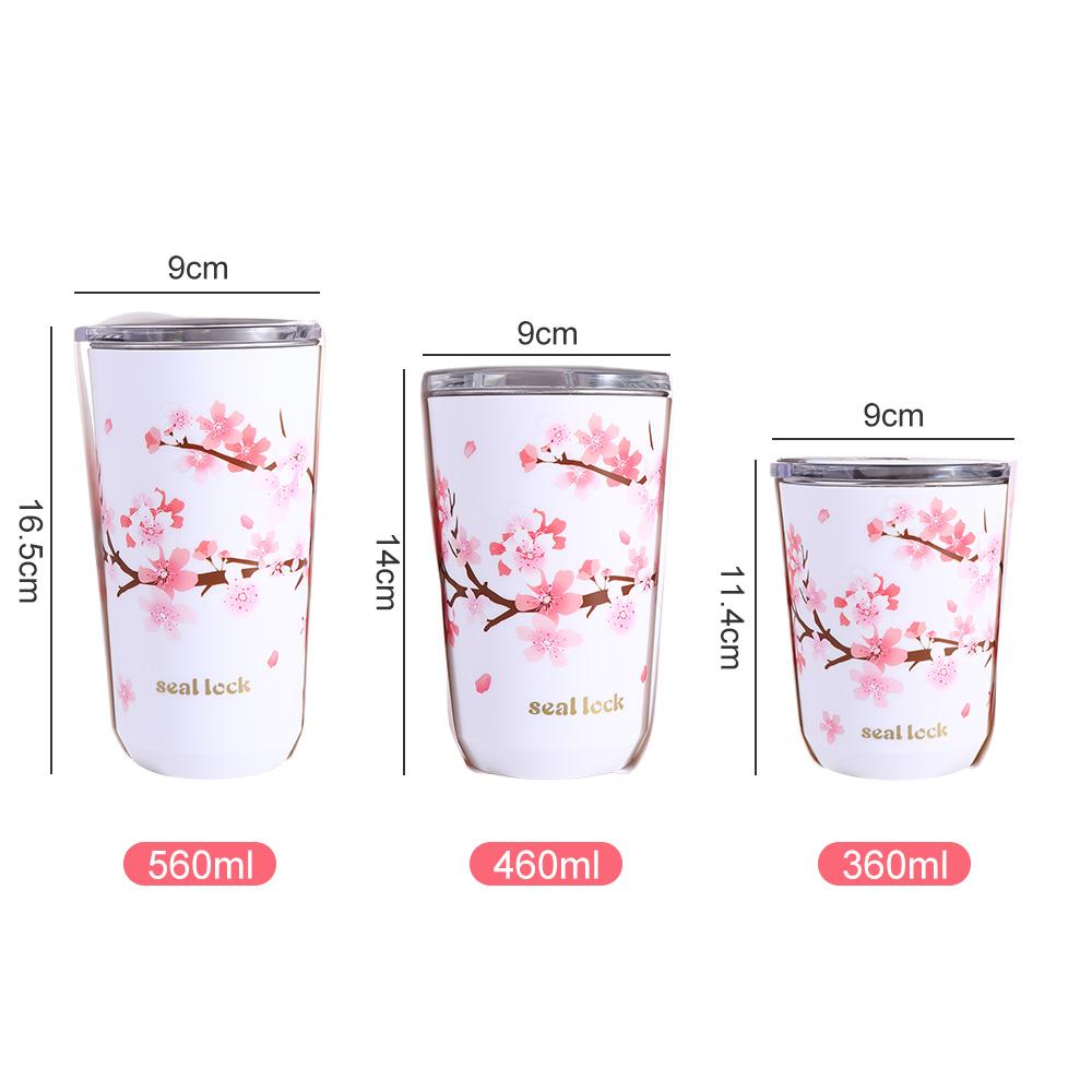 Kirschblüte mit Deckel Isolierte doppelwandige Vakuumflasche Kaffeebecher Thermosbecher Wasserflasche