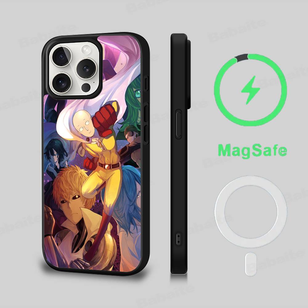 One P-Punch Man Saitama Phone Case Magnetic Case For IPhone 16 14 13 12 11 15 Pro Max Plus For Magsafe Wireless Charge Cover