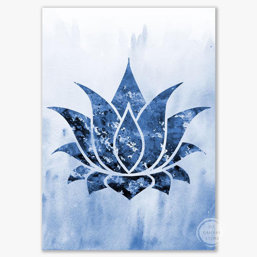 Abstract Buddha Lotus Zen Meditation Yoga Blue Posters and Prints Canvas Painting Wall Art Picture for Living Room Home Decor
