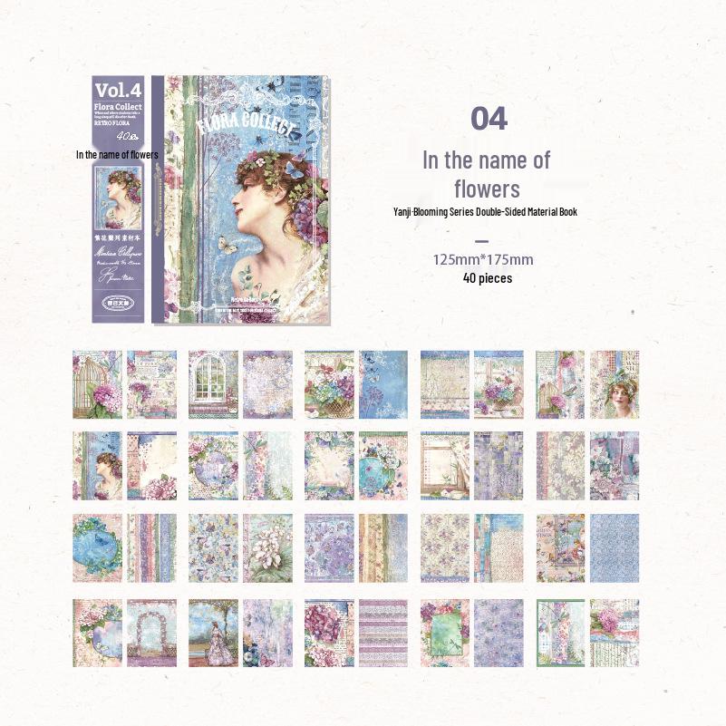 Yanji Retro Floral Journal Stickers - 40 Sheets, 8 Designs
