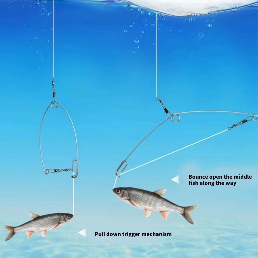 5Pcs Automatic Fish Hook Device Stainless Steel Spring Loaded Ice Fishing Hook Trap Actuated Fishing Hook with Springs