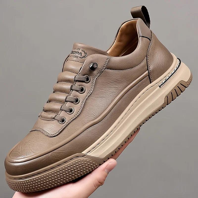 Men'S Leather Casual Shoes Quality Mens Sneakers Outdoor Non Slip Platform Shoes Business Casual Leather Shoes Zapatillas Hombre