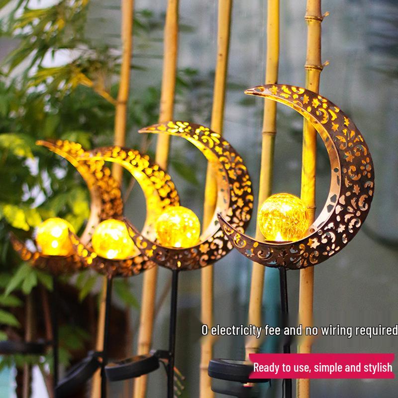 Antique Iron Art Solar Garden Lights: Moon & Sun Design Landscape Spotlight