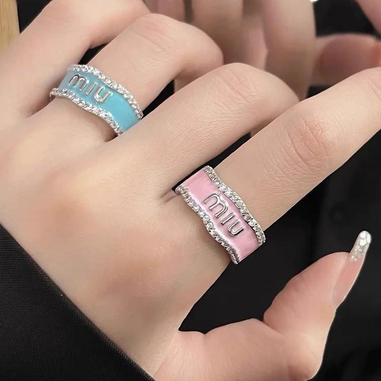 Women's Luxury Enamel Drip Oil Letter Ring with Diamonds