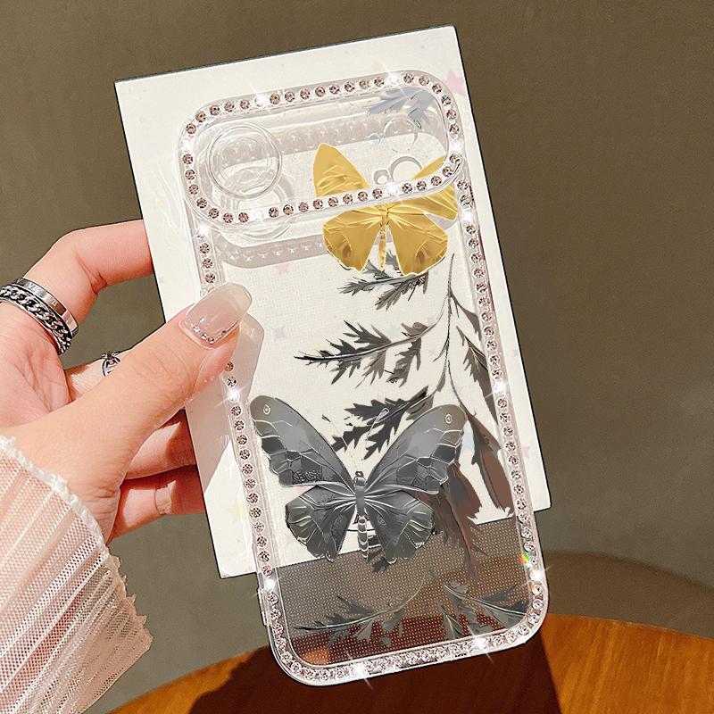 Creative Butterfly Pattern Phone Case For iPhone 17 Air 16e 16 14 15 13 17 Pro Max 15 16 Plus 17 Shockproof Bling Diamond Soft TPU Case Cover