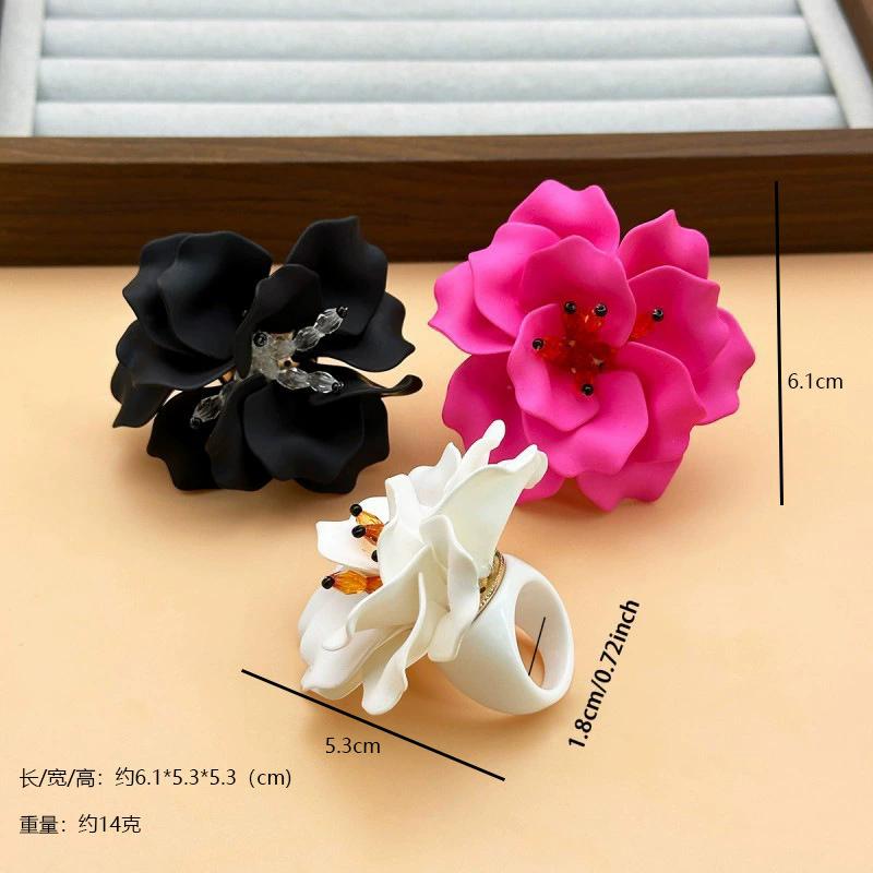 Vacation-Style Acrylic Flower Ring Fashionable Individual High-End Three-Dimensional Clothing Decoration Accessory For Women