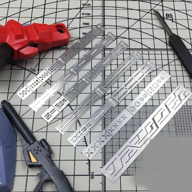 12 In 1 Steel Carving Ruler  Drill Hole Detailers Scribes Line Stencil For Model Detailing Precise Craft Tool