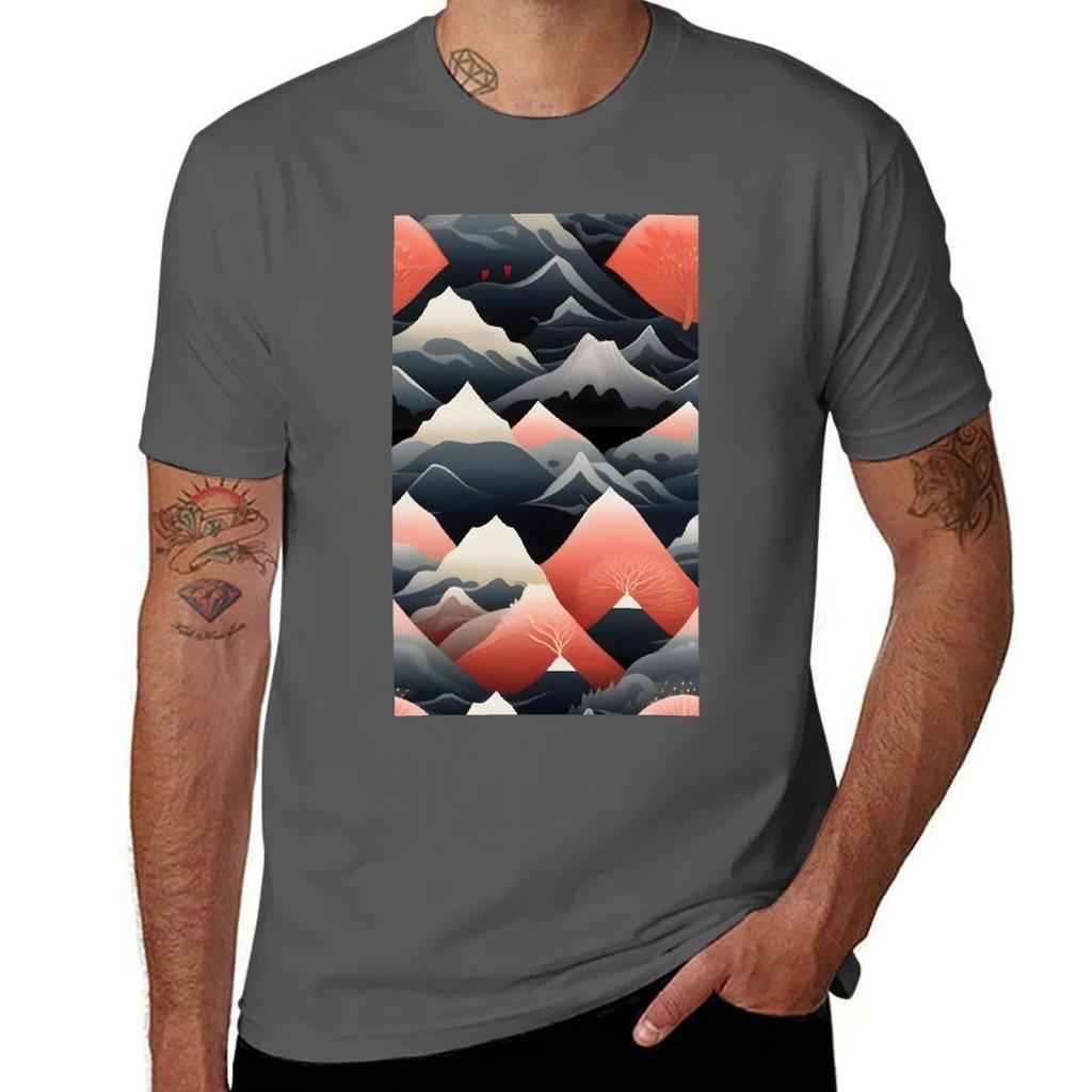 Abstract Mountains Landscape Tshirt Sporty Breathable Short Sleeve Tshirt
