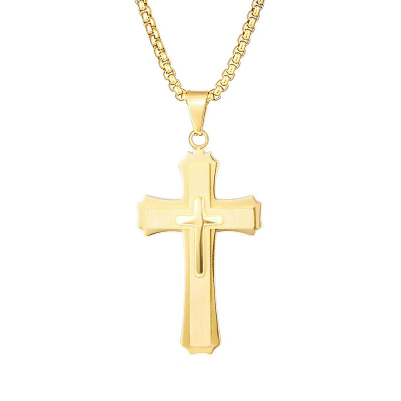 3D Cross Pendant Necklace Titanium Steel Fade Resistant Mens Jewelry Accessory