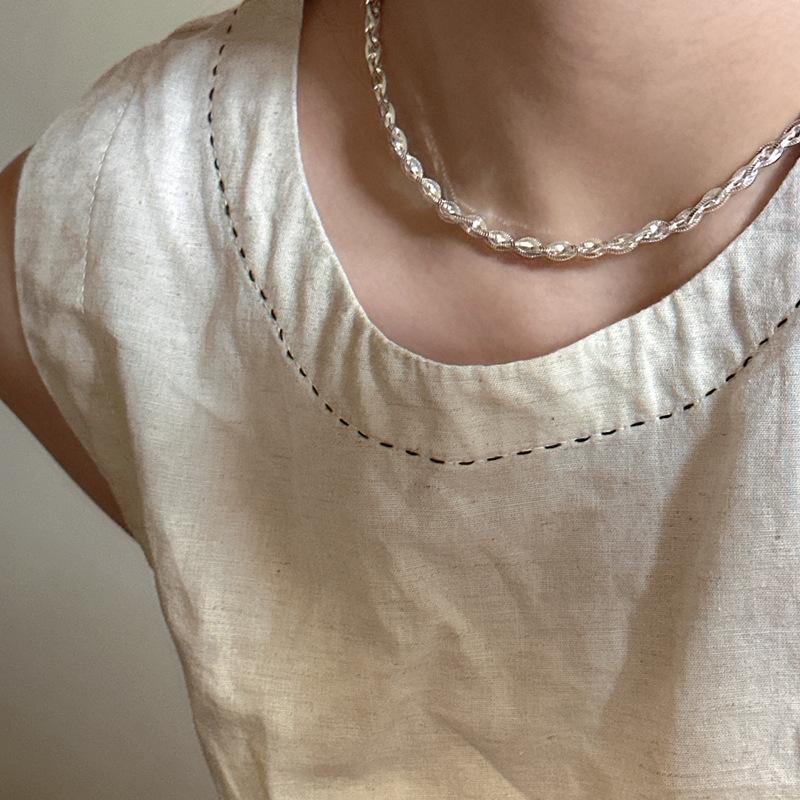 S925 Sterling Silver Niche Design Hand-Woven Snake Bone Chain Korean Style Fashion Texture Necklace Collarbone Chain