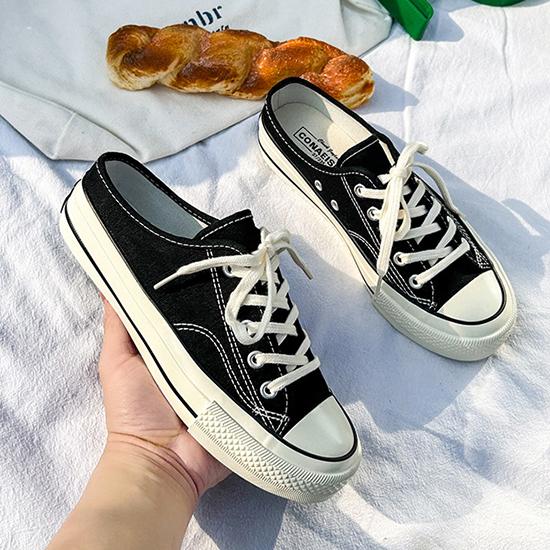 Demi-pantoufles, chaussures en toile, petites chaussures polyvalentes en tableau blanc pour étudiantes, chaussures décontractées coréennes d'été, chaussures en toile à la mode
