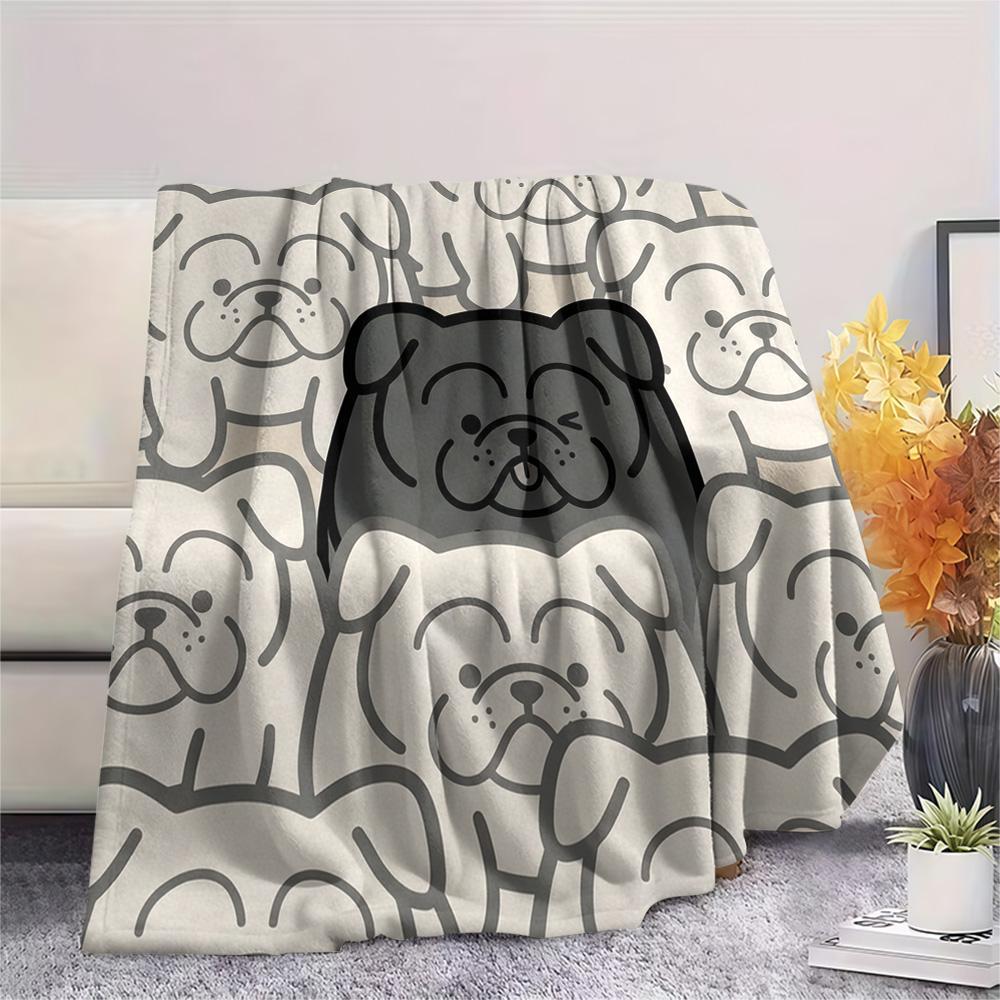 1Pc Bulldog Print Flannel Blanket, High quality Comfortable for All Seasons, Home Decor, Warmth and Comfort, Perfect for Christmas Gifts