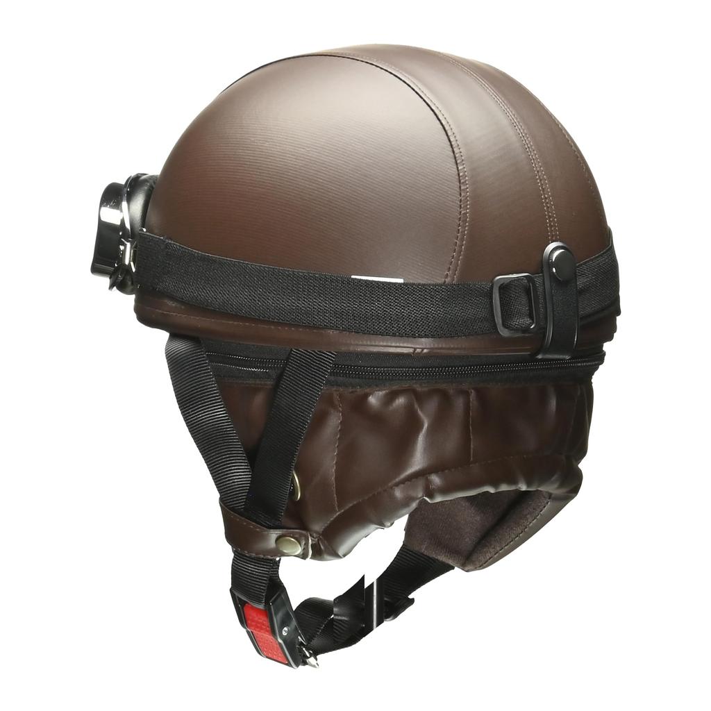 LEAD CROSS Half Leather Motorcycle One Size Fits Most Includes Vintage Goggles and Detachable Ear for Motorcycles up to 125cc CR-770 Helmet, Brown,