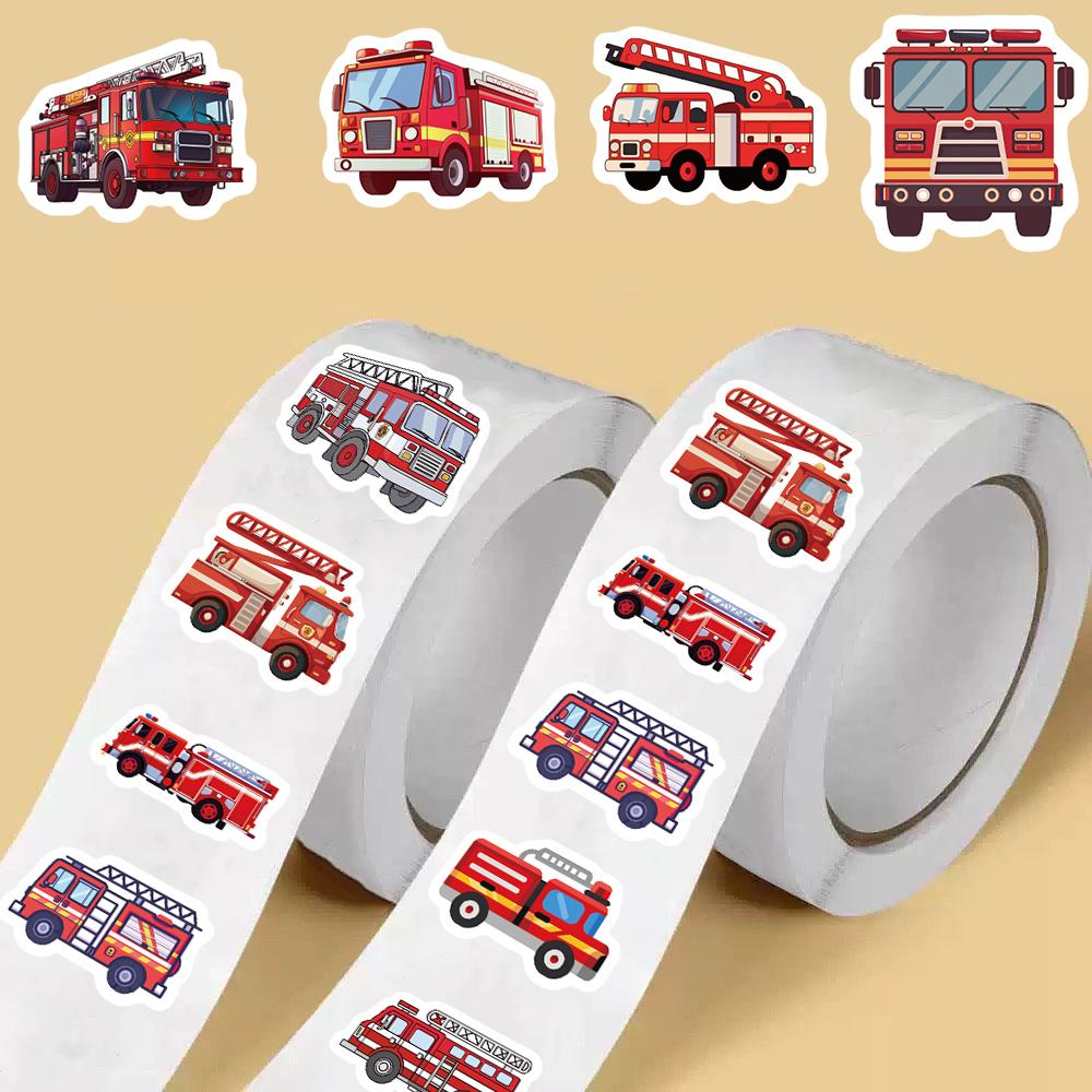 500PCS Fire Truck Roll Stickers Graffiti Cartoon Art Gift Scrapbooking Living Room Phone Community Skateboard Nostalgia Sticker