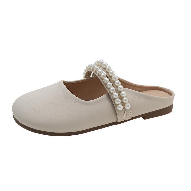 Baotou half slippers women's summer wear 2025 new fashion Internet celebrity pearl half support single shoes soft sole fairy sandals