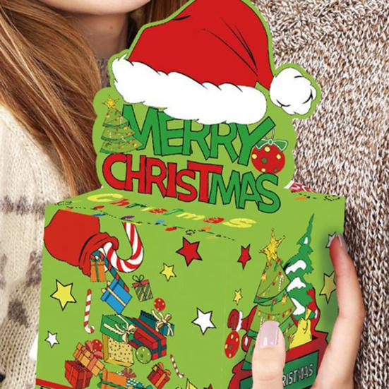 Yousheng Merry Christmas Money Box for Cash Gift Pull, Green Elf Surprise Money Holder with 50 Pcs Transparent Bags for Kids Adults