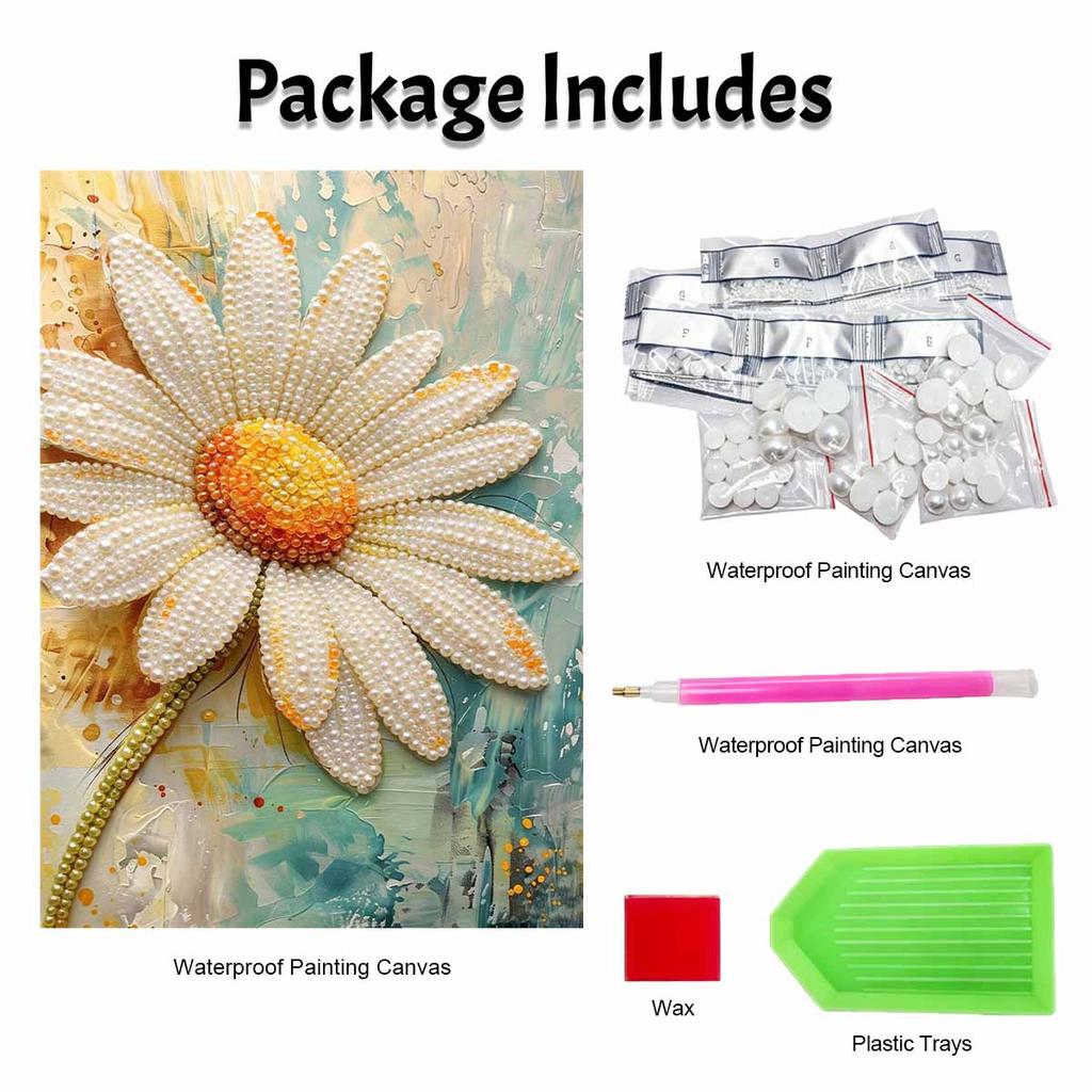DIY Frameless Pearl Painting Kit Daisy Flower Floral Art 3D Shiny Bead Canvas Relaxing Craft for Home Wall Decor Birthday Gift Ideas