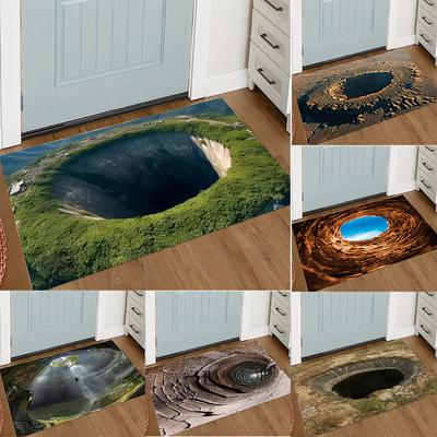 3D Visual Effect Cave Hole Pattern Door Mat with Rock and Light Designs Home Entrance Decor Mat Room Floor Mat