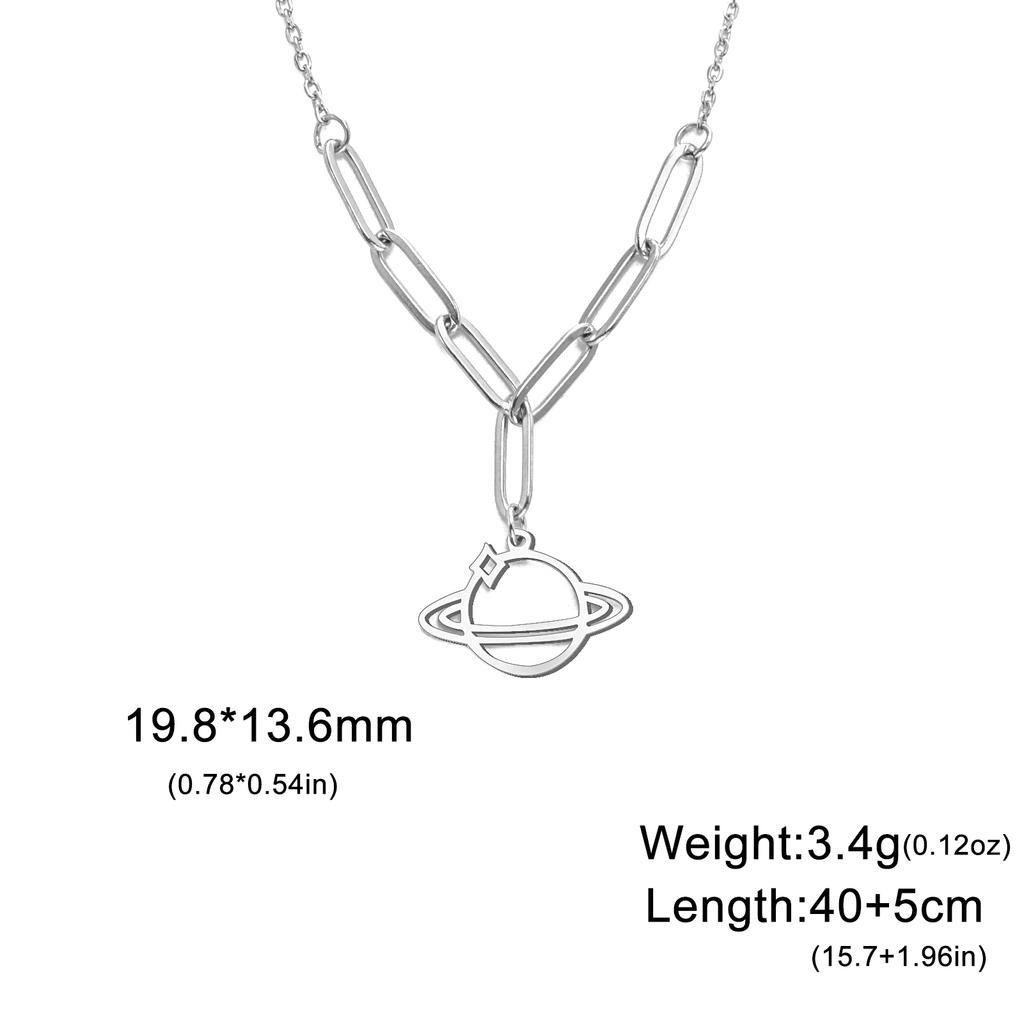  Saturn Planet Star Pendant Necklace for Women Girls Stainless Steel Paperclip Chain Space Creative Romantic Jewelry Gift