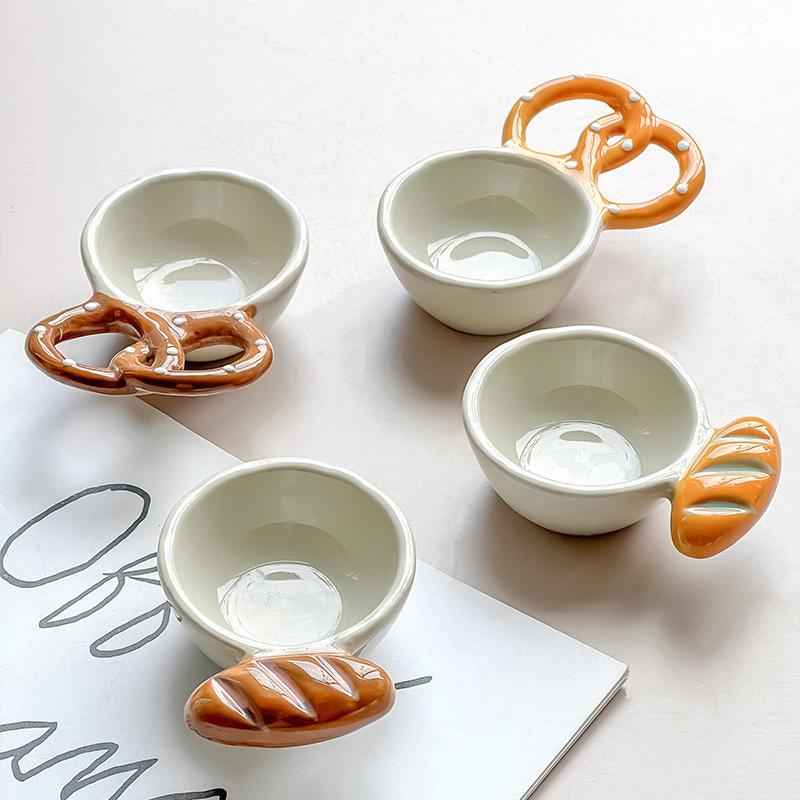 Embossed Bread Handle Ceramic Small Dish Seasoning Dish Dipping Sauce Dish Household Flavor Dish Cute Side Dish Cute Little Dish