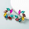 Women Simple Drop Earrings Titanium Steel Alloy Pendant Earrings Colorfull Crystal Leaf Geometric Ear Ornaments