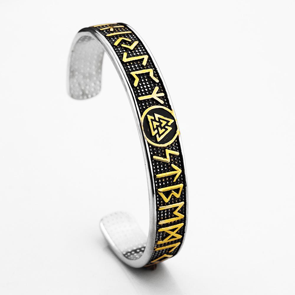 Viking Symbol Stainless Steel Retro Open Cuff Bangle Nordic Style C Bracelet