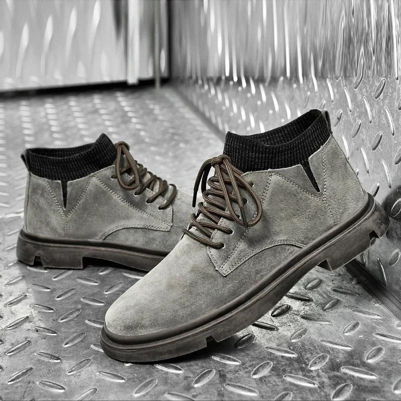 Brand Men Genuine Leather Basic Boots Casual Antiskid Outdoor Shoes Luxury Motorcycle Boots Breathable Men Walking Driving Shoes