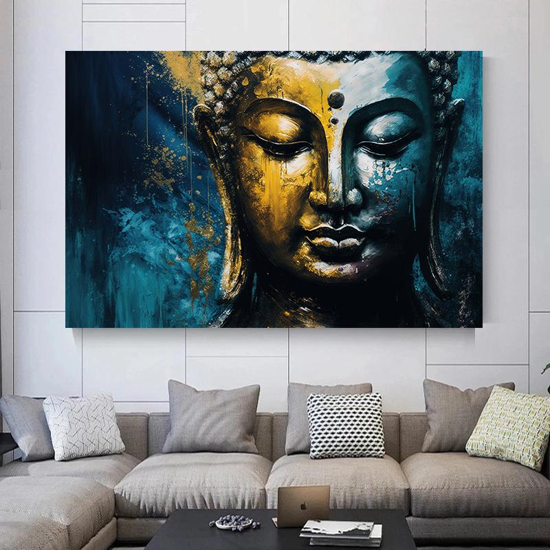 Buddha Plátno malba Tisk Náboženská Abstraktní Socha Buddhismus Duchovní Modrý Žlutý plakát Zeď Moderní Umění pokoj domácí dekorace