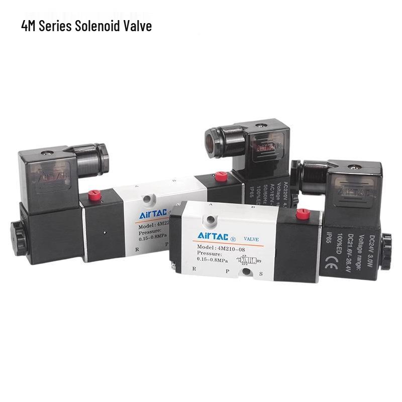 Airtac 4M210-08 Pneumatic Solenoid Valve, 220V/24V, Two-Position, Five-Way.