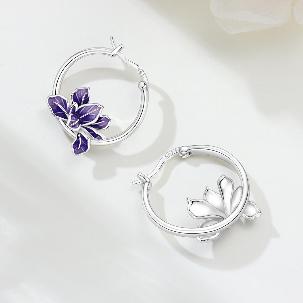 S925 Sterling Silver Purple Flower Series Earrings Hoop Earrings Women Jewelry Original Trendy Anniversary Gifts