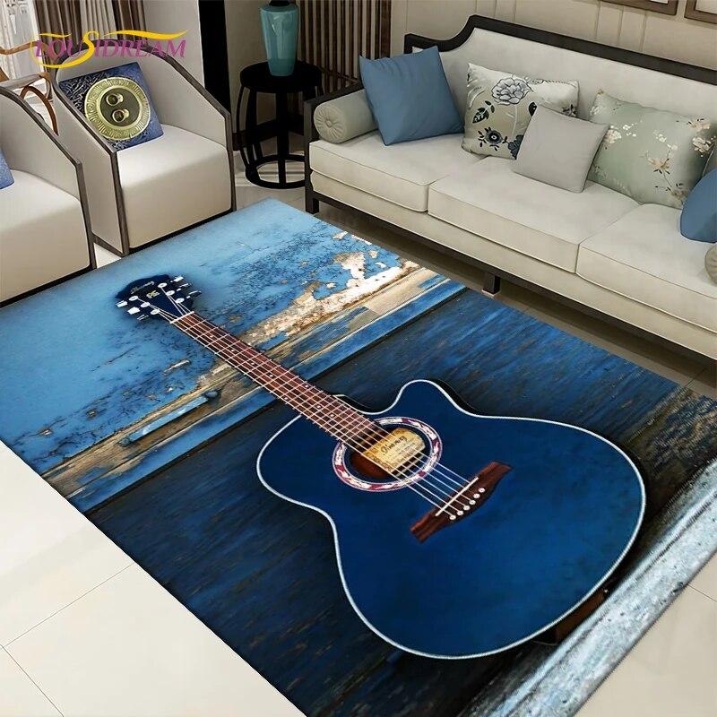 

3d Creative Water and Fire Guitar Area Килимок, килимки Килими для вітальні, спальні, кухні, ванної кімнати, нековзні килимки 40x60cm