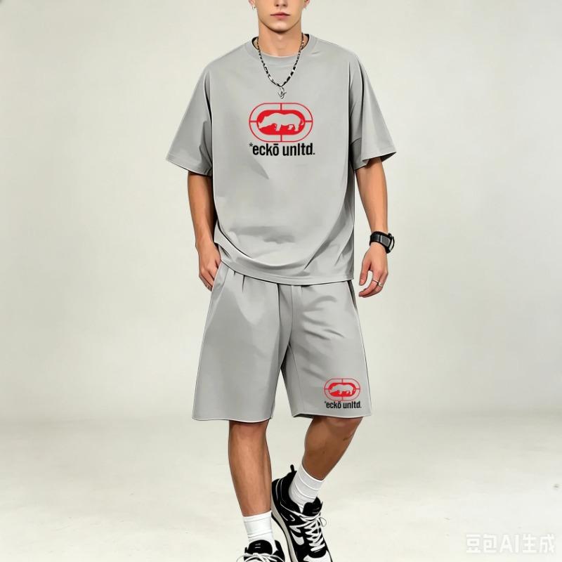 Herren T-Shirts Sets Schnelltrocknende Zweiteiler Kurzarm Oberteile Lockere Sportshorts
