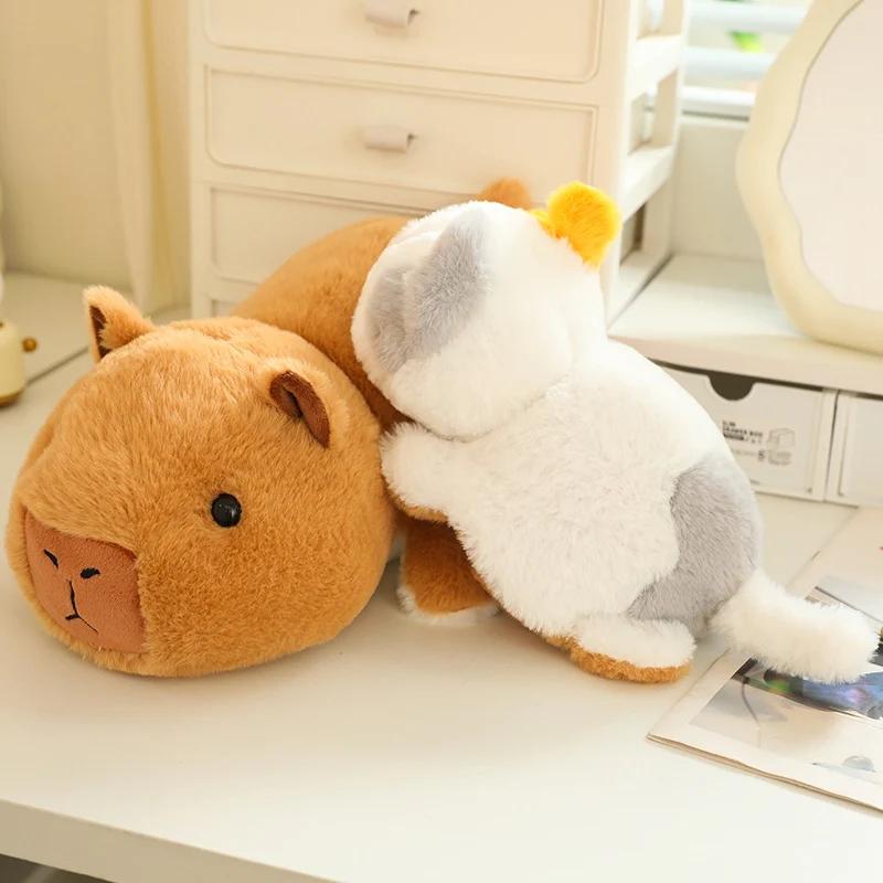 Flip Capybara Plush Toy Double-side Kawaii Animals Cat Plush Doll 2-in-1 Flip Change Cat Capibara Soft Pillows Birthday Gift